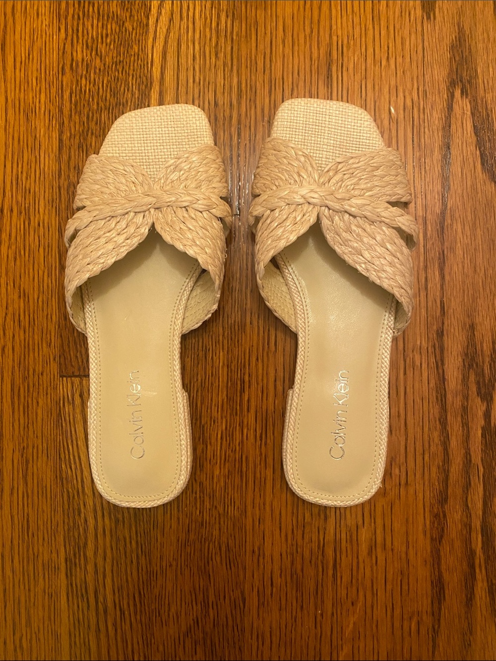 Calvin Klein Tan Braided Slide Mules